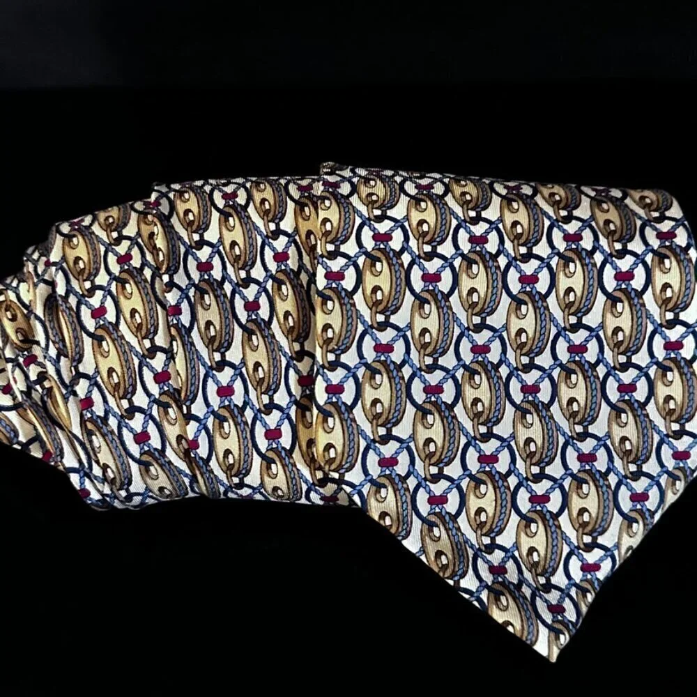Gucci Gold Silk Tie Link Chain EUC Neckwear White Baroque rococo VTg